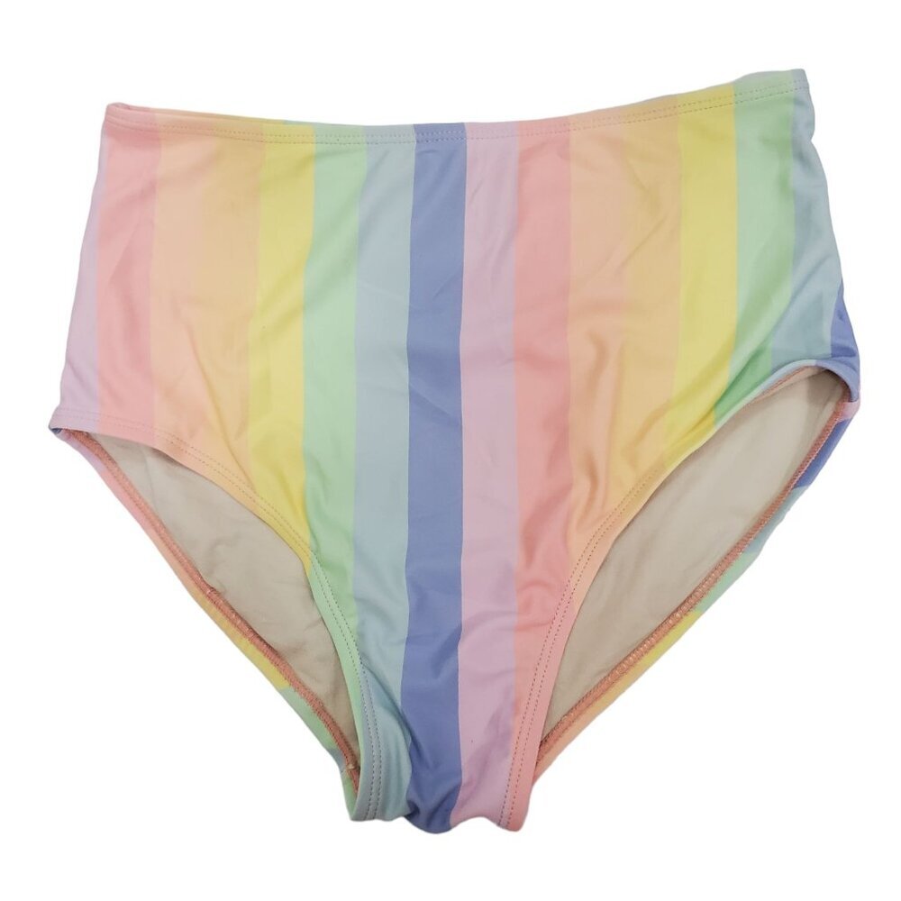Cotton:On Kids Pastel Rainbow Stripe High Waist Swim Bikini Bottoms Girl's 11-12
